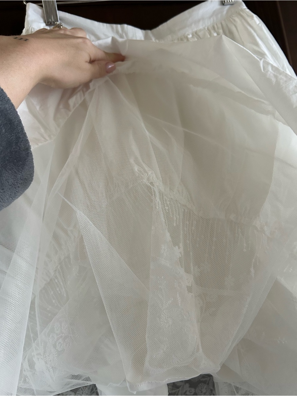 Aqua White Tiered Midi Skirt with Lace Panel - Picture 4 of 7